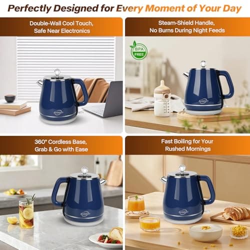 Electric Kettle 1.8L, Retro Electric Tea Kettle & Water Boiler, Navy Blue - Thumbnail 6