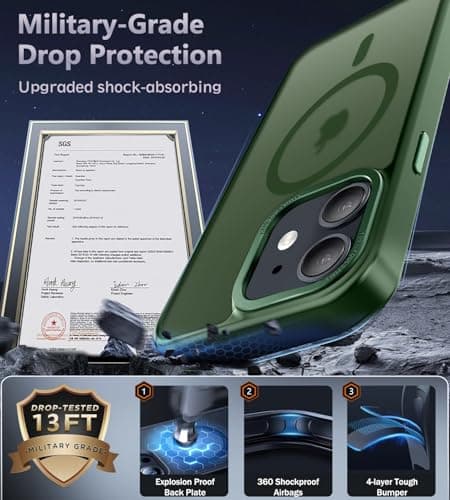 Newfuture Designed for iPhone 11 Case with Strong Magnetic [13 FT Military Drop Protection] [Compatible with Magsafe] Slim Translucent Matte Shockproof with Anti-Fingerprint Phone Case, Dark Green - Thumbnail 5