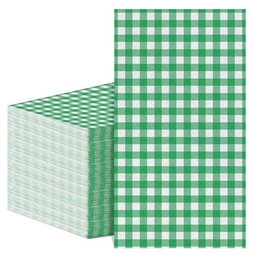 NatNarr 60 Pcs Green Gingham Napkins, 2 Ply Masters Golf Napkins Green and White Plaid Bathroom Napkins Guest Disposable Checkered for Masters Golf Party Decorations, Birthday, Picnic - Image 1