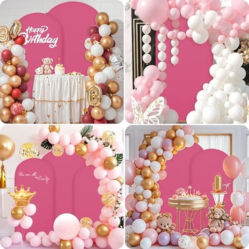 MRGSDL Wedding Arch Covers Arch Backdrop Cover Arch Stand Covers 7.2FT 6FT Set of 2 Arch Cover Spandex Fabric Stretchy Backdrop for Wedding Birthday Party Decoration Baby Shower (Rose Red) - Thumbnail 2