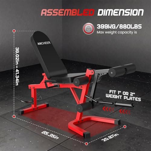 ANCHEER Leg Extension and Curl Machine, 880LBS Adjustable Leg Curl Machine, Seated Leg Extension and Lying Curl Machine for Home Gym, Leg Workout Equipment Compatible with 1" and 2" Plates - Thumbnail 2