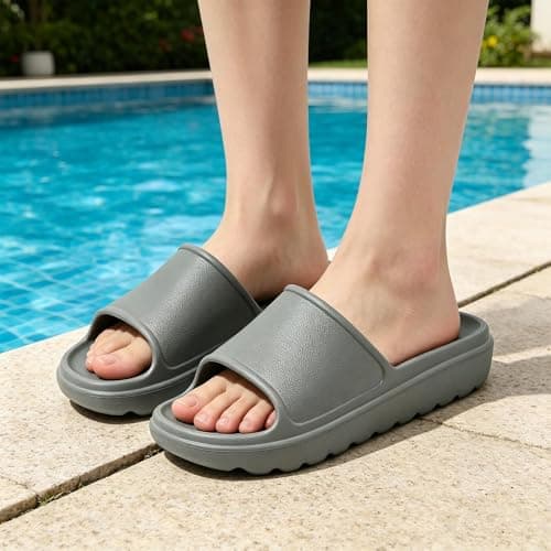 GETOEU Cloud Slides for Women and Men Pillow Slides Slip-Resistant Shower Shoes Recovery Slide Sandals Cushioned Thick Pillow Slippers Comfort Indoor and Outdoor Slide,Grey - Thumbnail 2