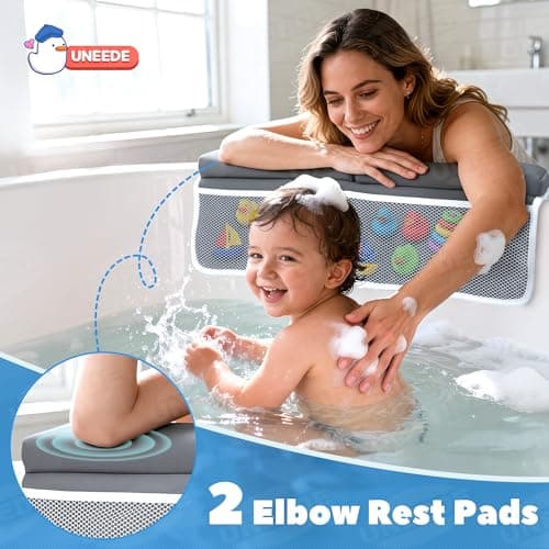 UNEEDE Baby Bath Kneeler and Elbow Rest Pad Set, 1.5” Thick Memory Foam Bath Kneeling Pad with Elbow Support, Bathtub Mat with Toy Organizer for Bathing Infant or Toddler, Grey - Thumbnail 3