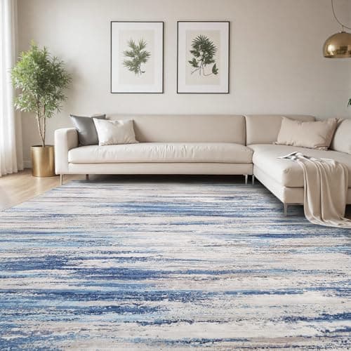 tchdio 8x10 Area Rugs for Living Room, Machine Washable Rug Modern Abstract Area Rug, Non Slip Rugs for Bedroom Rug, Soft Indoor Carpet for Living Room Office Dorm, Blue