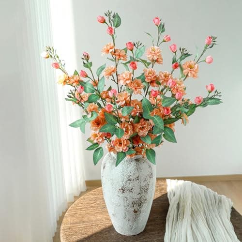 Apeair Artificial Cherry Blossom Branches 6Pcs 28.3" Faux Silk Cherry Blossom, Fake Flowers with Leaves Bouquet Decorations for Home Living Room Bedroom Table Centerpiece Vase Wedding Decor (Orange)