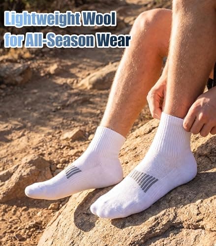 RTZAT 3 Pairs Men's Women's 90% Merino Wool Ankle Athletic Business Casual Running Moisture Wicking Arch Support Everyday Thin Wool Socks, White, X-Large - Thumbnail 4