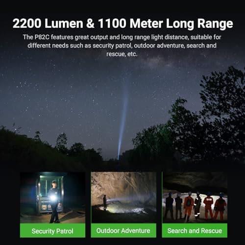 NEXTORCH P82C Long Range LED Flashlight, 2200 Lumens Handheld Torch Ultra Bright, 1100 Meters Beam Distance Searchlight with Nano-Ceramic Bezel, USB-C Rechargeable for Security Patrol, Outdoor, Rescue - Thumbnail 4