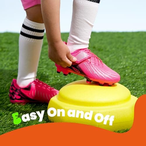 PATPAT Kids Soccer Cleats – Outdoor Firm Ground and Turf Football Training Shoes for Little Big Boys and Girls, Hot Pink/Black Sizes 4 - Thumbnail 5