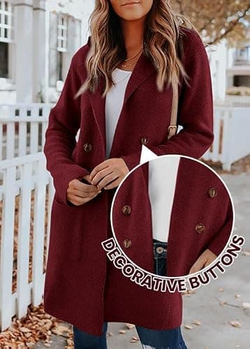 KIRUNDO Cardigan Sweaters for Women 2026 Fall Open Front Knit Sweater Jackets Business Casual Long Coatigan Winter Clothing(Wine Red, Small) - Thumbnail 4