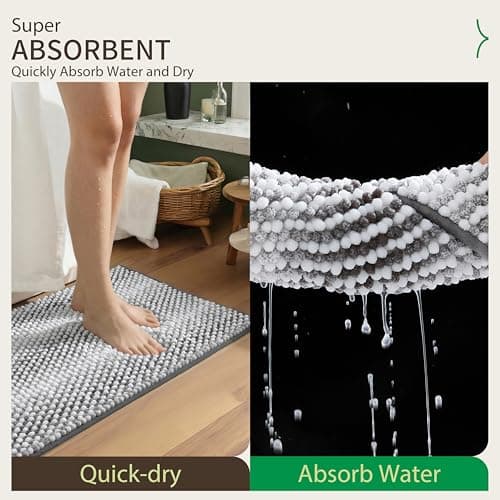 ComiComi Gray Bath Mats Plush Pom-Pom Super Absorbent Bathroom Rug Non Slip Machine Washable Bath Mat for Bathroom Floor Quick Dry 16" x 24" - Thumbnail 3