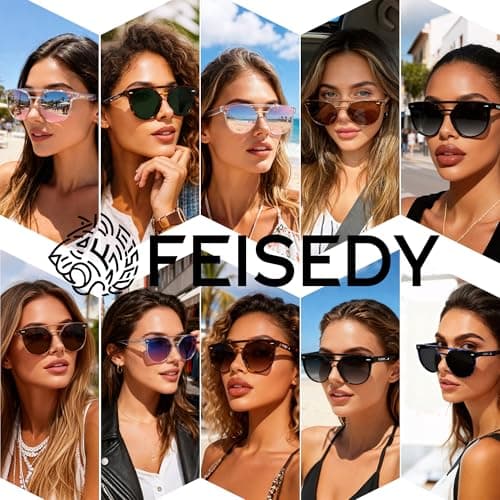 FEISEDY Women's Cat Eye Aviator Sunglasses- Polarized UV400 for Driving & Travel, Vintage Oversized Fashion B0119 Tortoise/Green - Thumbnail 6