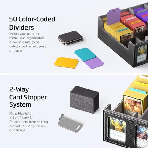 Trading Card Storage Box 5-Row 3900+ Capacity,TCG MTG Card Case with Magnetic Lid & Commander Display,Top Loader Storage for Sports Cards,Includes Dividers Dice Box - Thumbnail 5