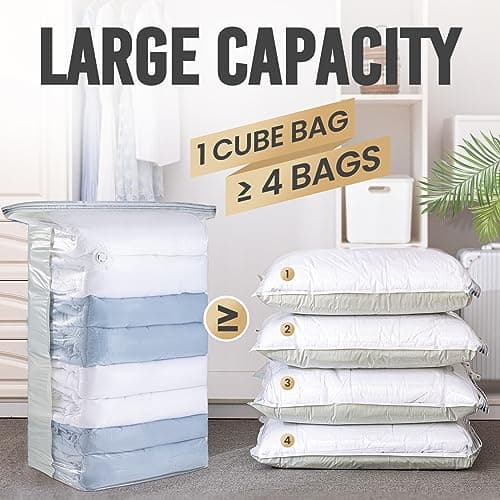 TAILI Vacuum Storage Bags 4 Pack, Jumbo Cube (31x40x15 Inch), Extra Large Vacuum Seal Bags for Clothing, Comforters, Blankets, Pillow, Bedding, Sweater, Closet Organizers, Space Saving, Cream - Thumbnail 2