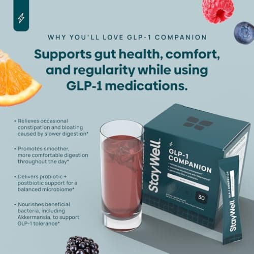 GLP-1 Constipation Support | Digestive, Gut Discomfort GLP Symptom Relief | Akkermansia, Probiotic, Prebiotic Microbiome Support for Digestive Balance, Regularity & Bloating Relief - Berry Citrus 30ct - Thumbnail 2