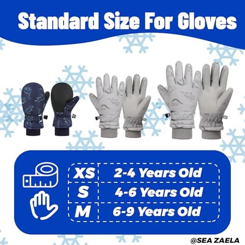 Sea Zaela Waterproof Winter Gloves for Kids Toddler Warm Snow Gloves Boys Girls Ski Gloves Windproof Mittens Youth,Grey Dinosaur,4-6 T - Thumbnail 5