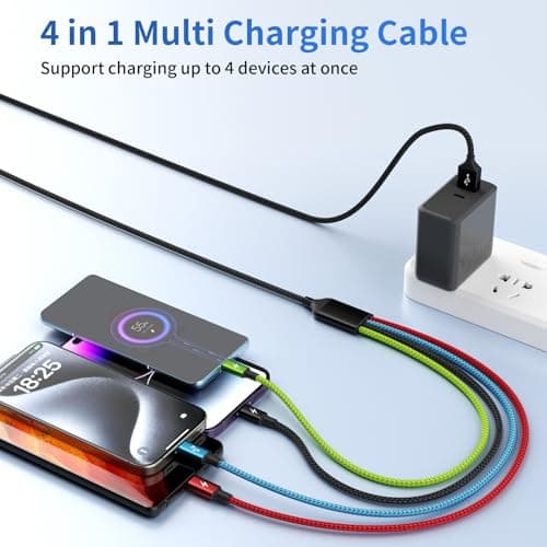Firsting 4 in 1 Multi Charging Cable [2Pack 5FT], Tangle Free USB C Car Charger Cable Nylon Braided with 2 USB-C/IP/Micro, Travel Charging Cords for iPhone Android iPad and More - Thumbnail 6