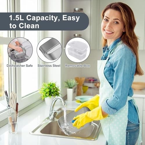 Vabaso Electric Lunch Box Food Heater, Electric Heating Lunch Boxes Lunch for Adults/Men/Car/Truck/Work, 1.5L Removable 304 Stainless Steel Container, 80W, 110V/12V/24V, with Fork & Spoon - Thumbnail 3