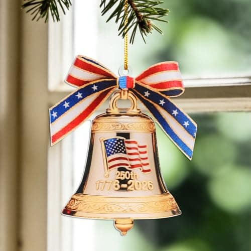 USA 250th Anniversary Bell Ornament, 2D Acrylic 1776 2026 Liberty Bell American Flag Decorations, America 250 Years Christmas Tree Ornaments for US Citizens - Thumbnail 5