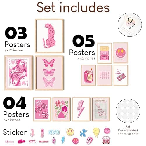 97 Decor Cute Preppy Room Decor Aesthetic - Pink Preppy Posters for Bedroom, Trendy Prints for Wall Decorations, Light Pink Art Retro Pictures, Dorm Wall Art for College Teen Girl Apartment (Unframed) - Thumbnail 2
