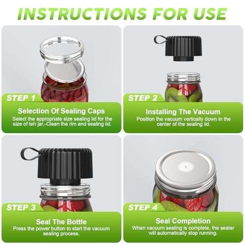 Mason Jar Vacuum Sealer, Food Saver Vacuum Sealer Machine(Lids Included) for Wide, Regular Mouth Mason Jars, Portable Automatic Canning Machine For Kitchen Food Storage(Black) - Thumbnail 3