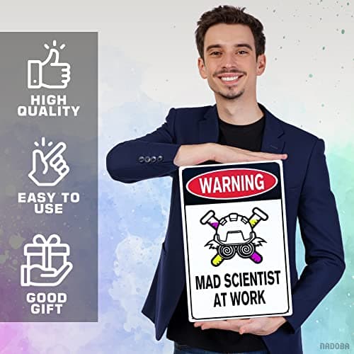 Mad Scientist Wall Decor Science Poster - 8x12" Mad Scientist At Work Warning Sign Science Gifts Mad Scientist Decor Chemistry Poster Wall Art Decor Metal Tin Sign - Aluminum Sign Science Posters - Thumbnail 4