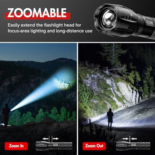 KELME 3 Pack Flashlights High Lumens, Powerful Tactical Flashlights with 5 Modes, Zoomable Small LED Flashlight Waterproof Handheld Flash Light for Home Emergencies Camping Hiking (Battery Included) - Thumbnail 3