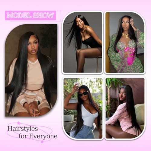 RUNBUY 26Inch Straight Wigs Human Hair 13x6 Real frontal Wig 220 Density HD Lace Front Wigs Human Hair Pre Plucked Straight Human Hair Wig for Women Natural Black No Synthetic Fiber True to Length - Thumbnail 4