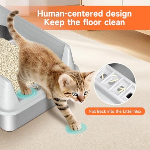 Stainless Steel Cat Litter Box, Odor Free Metal Litter Box with High Sides Lid, Open Top Low Entry Litter Pan Include Scoop Easy Cleaning Anti-Scratch Kitty Cat Box Anti-Urine Leakage, Non-Sticky, M - Thumbnail 5