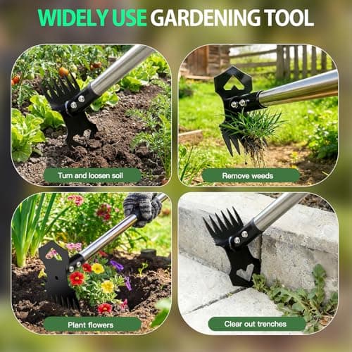 60" Weed Puller Tool with Long Handle, 2-in-1 Weed Rake & Garden Hoe, Stand Up Weeding Tools Gardening, Heavy Duty Steel Weeder Tool, Manual Uprooting Weed Remover Tool for Yard, Lawn, Patio, Garden - Thumbnail 5