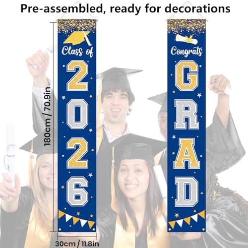 Graduation Decorations 2026 GRAD Banner Blue Porch Door Sign Welcome Banner For Indoor Outdoor Wall Graduation Decorations Class of 2026 - Thumbnail 3