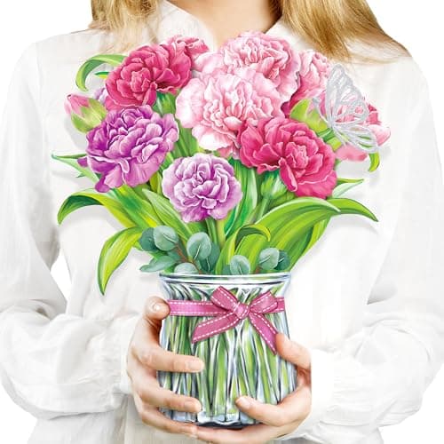 Airpark 3D Pop Up Flower Greeting Cards, Carnation Forever Paper Flower Bouquet Pop Up Birthday Cards, Mother's Day Card, Anniversary, Thank You Gifts for Women Mom Grandma, Blank Notecard & Envelope