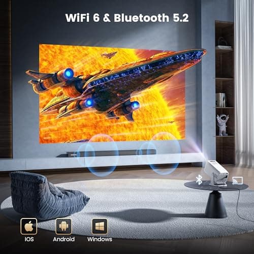 [Built-in Apps ] Mini 4K Projector with Wifi and Bluetooth, Native 1080P Smart Portable Movie Projector with 270°Rotatable Stand, Android 13 OS, Auto Keystone, Support Big Screen for Home Bedroom - Thumbnail 6