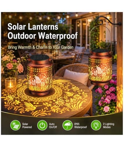 KOOPER Solar Lanterns Outdoor Waterproof Birthday Gifts for Women Mon Grandma, 2 Pack Brighter Hummingbird Hanging Solar Lantern Lights Outdoor, 2 Modes Metal Outdoor Decoration for Yard, Patio - Thumbnail 2