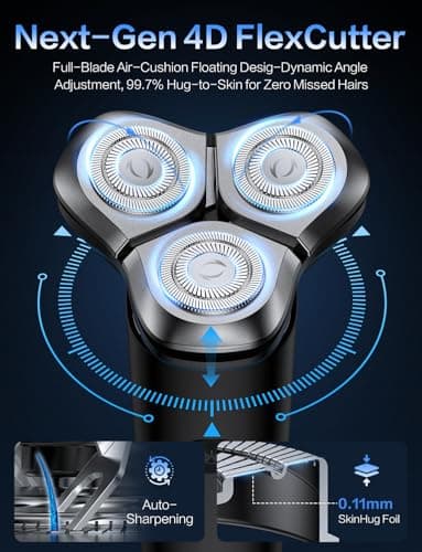Electric Razor for Men, 4D Floating Rotary Razor, Wet & Dry Waterproof IPX7, USB-C Fast Charging, LED Display, Adaptive Speed Control, Low Noise Cordless Electric Razor with Travel Lock - Thumbnail 3