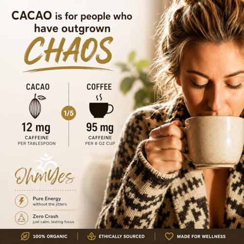 OhmYes Lions Mane Mushroom Cacao | Raw Organic Natural Chocolate Powder Drink Mix | Plant-Based Energy and Cognitive Support | Sugar-Free Flavanol Superfood | 33 Servings - Thumbnail 5