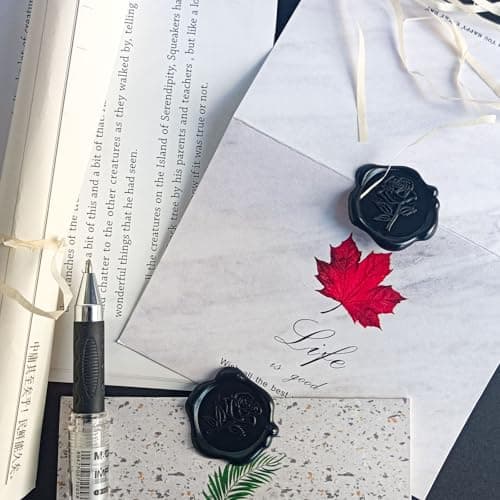 Pilloze 50 Pcs Black Wax Seal Stickers - Rose Style, Self Adhesive Wax Seal for Wedding Invitation, Good Adhesion, Black Rose Envelope Seals Stickers Perfect for Wedding Invitation, Scrapbooking - Thumbnail 6