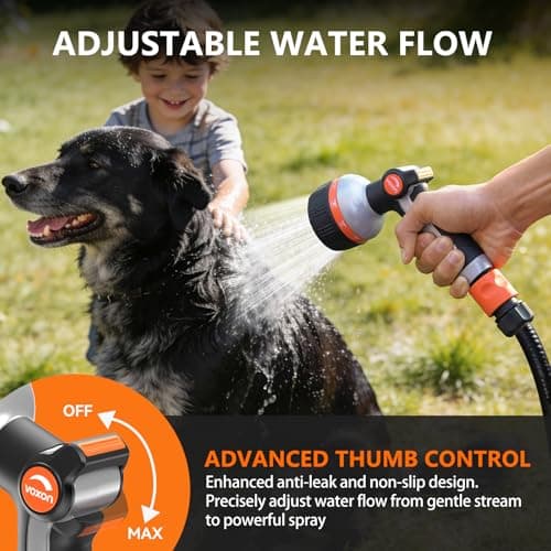 VOXON Hose Nozzle Heavy Duty 10 Spray Patterns - Metal Garden Water Hose Sprayer with Thumb Flow Control | On Off Valve, Nozzle Sprayer for Lawn & Plant Watering, Car & Pet Washing - Thumbnail 6