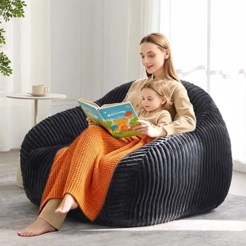 HUGHEAVEN Bean Bag Chair for Adults & Kids, Bean Bag with Armrests, Cozy Reading Chair with Back Support,Sofa for Bedroom, Living Room, Black