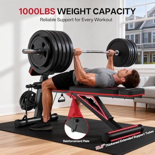 JOROTO Adjustable Weight Bench for Home Gym, 1000 LBS Capacity, Foldable Incline Decline Flat Workout Bench with Leg Extension & Back Extension, Exercise Preacher Curl Bench for Full Body Training - Thumbnail 2