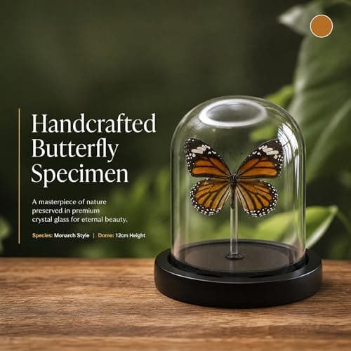 Real Taxidermy Butterfly Specimen Shadow Box, Butterfly Gifts for Women Girls with Glass Cover, Butterfly Decor for Bedroom Office Living Room Desk， Danaus genutia - Thumbnail 5