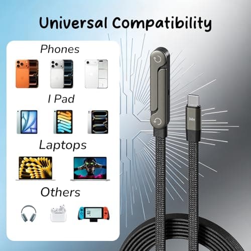 ENSFTF 240W Braided Fast Charge Cable, 90° Right Angle Type-C to Type-C Cord, Durable Foldable Charger Cable for Data Sync - 2-in-1 with Built-in Adjustable Phone Stand - Thumbnail 5