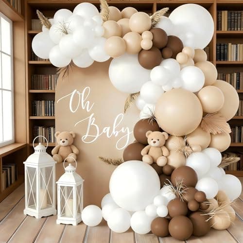 160Pcs Neutral Balloon Garland Arch Kit Brown Beige Nude Tan White Balloons for Neutral Bear Baby Shower Birthday Party Decorations - Thumbnail 5