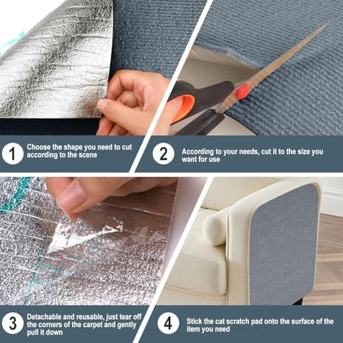 Cat Scratch Mat for Couch, Wall & Cat Tree - 78.7" Trimmable Self-Adhesive Cat Scratcher, Cat Scratch Furniture Protector, Felt Alternative to Sisal, DIY Cat Tower Replacement, 2 Pack(Light Grey) - Thumbnail 6