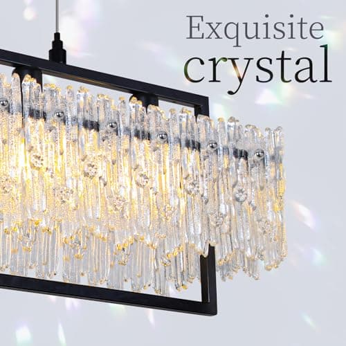 TYhogar Dining Room Light Fixture Modern Rectangle Black Crystal 4-Light Chandeliers for Dining Room 25" Linear Farmhouse Lighting Fixture for Kitchen Island Light Living Room - Thumbnail 4