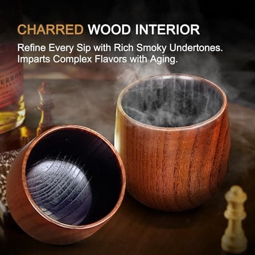 Charred Wooden Bourbon Drinking Glass, Bourbon Gifts for Men – 10oz Wooden Old Fashioned Glasses Set Whiskey Tumbler | Birthday Whiskey Gifts for Men, Dad or Brother Original Bourbon Tumbler (2 Pack) - Thumbnail 3