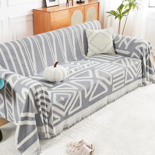 Andency Couch Cover Sofa Cover for 3 Cushion Oversized Slipover, Boho Washable Sectional Large Couch Covers for L-Shape Dogs Sofa Protector, Anti Slip Reversible Couch Covers, 71''x150'', Grey