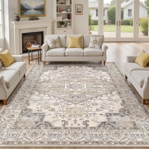 ELLIUNE 9x12 Washable Area Rugs for Living Room: Non Slip Vintage Brown Rug, Large Soft Stain Resistant Indoor Floor Carpets for Bedroom Dining Room Farmhouse Nursery Home Office Kid & Pet Friendly