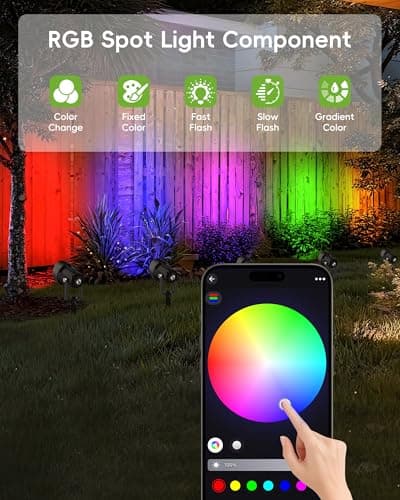 CORESLUX Smart RGBW Spot Lights Outdoor, Color Changing Warm White Landscape Lights with APP and Remote Control, Spotlight Waterproof for Garden Yard Patio Landscape, 1 Pack - Thumbnail 3