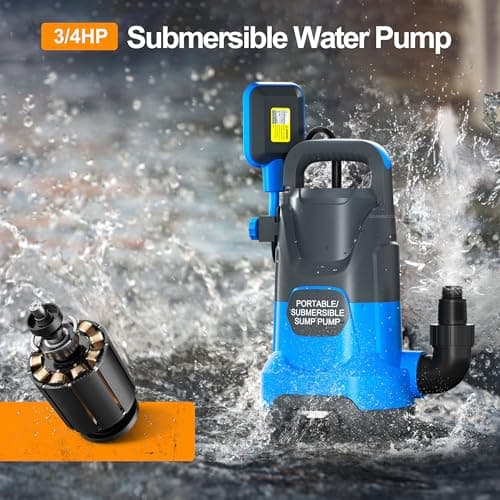 PANRANO Submersible Water Automatic Sump Pump 1HP Clean/Dirty Water Removal Pump 4000PGH With Float Switch Electric Portable Transfer Water Pump for Swimming Pool Garden Pond Basement Draining - Thumbnail 3