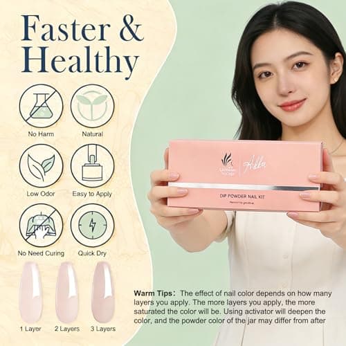 Lavender Violets Dip Powder Nail Kit for Beginners French Nail Kit– Clear,Nude, Pink,Diamond, Sliver Glitter Colors Nail Powder + Primer, Base/Top Coat, Activator, Tray, No UV Lamp Needed 09 - Thumbnail 5